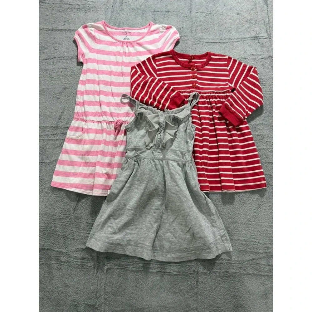 Hanna Andersson Lands End‎ Cherokee Girls Dress Bundle Striped Gray Pink Red 4 5